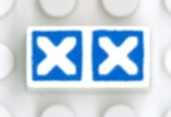 Modulex, Tile 1 x 2 with Blue Crosses Diagonal Pattern