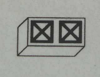 Modulex, Tile 1 x 2 with Black Squares Crossed Diagonal Pattern