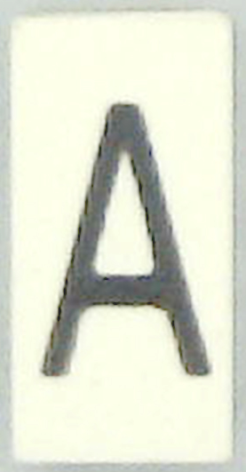 Modulex, Tile 1 x 2 with Dark Gray Capital Letter A Pattern (Thin Font)