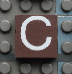 Modulex, Tile 2 x 2 (no Internal Supports) with White Capital Letter C Pattern