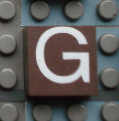 Modulex, Tile 2 x 2 (no Internal Supports) with White Capital Letter G Pattern