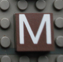 Modulex, Tile 2 x 2 (no Internal Supports) with White Capital Letter M Pattern