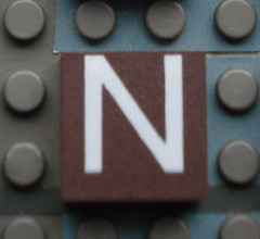 Modulex, Tile 2 x 2 (no Internal Supports) with White Capital Letter N Pattern