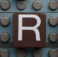 Modulex, Tile 2 x 2 (no Internal Supports) with White Capital Letter R Pattern