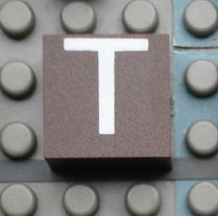 Modulex, Tile 2 x 2 (no Internal Supports) with White Capital Letter T Pattern
