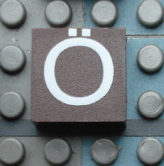 Modulex, Tile 2 x 2 (no Internal Supports) with White Capital Letter O with Diaeresis (Ö) Pattern