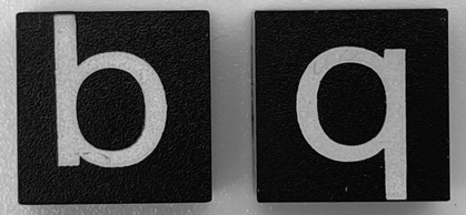 Modulex, Tile 2 x 2 (no Internal Supports) with White Lowercase Letter b / q Pattern