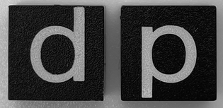 Modulex, Tile 2 x 2 (no Internal Supports) with White Lowercase Letter d / p Pattern