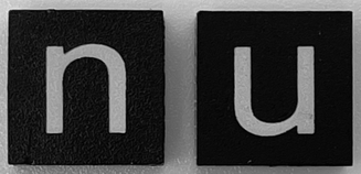 Modulex, Tile 2 x 2 (no Internal Supports) with White Lowercase Letter n / u Pattern