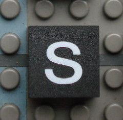 Modulex, Tile 2 x 2 (no Internal Supports) with White Lowercase Letter s Pattern