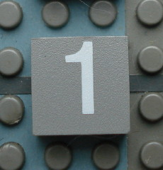 Modulex, Tile 2 x 2 (no Internal Supports) with White Number 1 Pattern