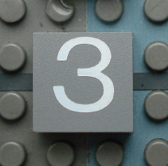 Modulex, Tile 2 x 2 (no Internal Supports) with White Number 3 Pattern
