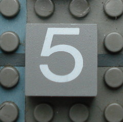 Modulex, Tile 2 x 2 (no Internal Supports) with White Number 5 Pattern