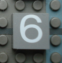 Modulex, Tile 2 x 2 (no Internal Supports) with White Number 6 Pattern