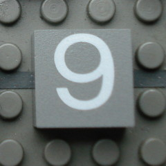 Modulex, Tile 2 x 2 (no Internal Supports) with White Number 9 Pattern