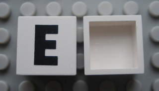 Modulex, Tile 2 x 2 (no Internal Supports) with Black Capital Letter E Pattern