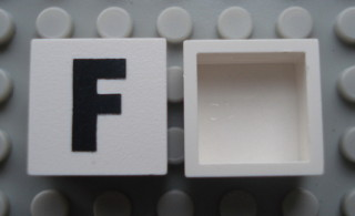 Modulex, Tile 2 x 2 (no Internal Supports) with Black Capital Letter F Pattern