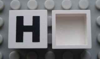 Modulex, Tile 2 x 2 (no Internal Supports) with Black Capital Letter H Pattern