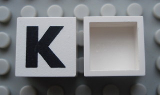 Modulex, Tile 2 x 2 (no Internal Supports) with Black Capital Letter K Pattern