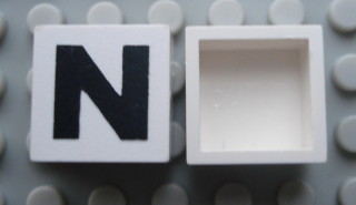 Modulex, Tile 2 x 2 (no Internal Supports) with Black Capital Letter N Pattern