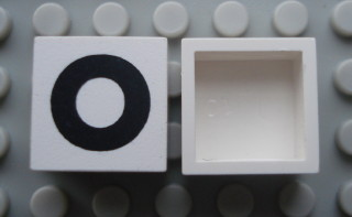 Modulex, Tile 2 x 2 (no Internal Supports) with Black Capital Letter O Pattern