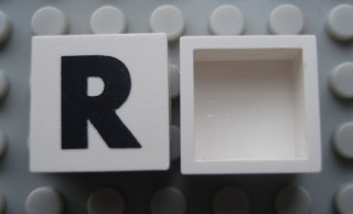 Modulex, Tile 2 x 2 (no Internal Supports) with Black Capital Letter R Pattern