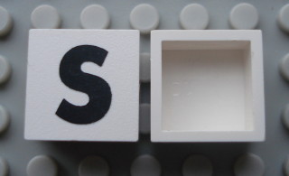 Modulex, Tile 2 x 2 (no Internal Supports) with Black Capital Letter S Pattern