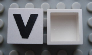 Modulex, Tile 2 x 2 (no Internal Supports) with Black Capital Letter V Pattern