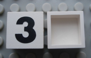 Modulex, Tile 2 x 2 (no Internal Supports) with Black Number 3 Pattern