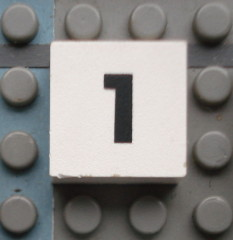 Modulex, Tile 2 x 2 (no Internal Supports) with Black Calendar Week Number 1 Pattern