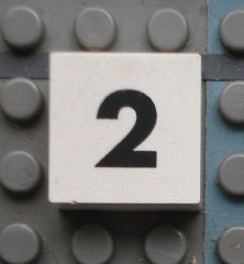 Modulex, Tile 2 x 2 (no Internal Supports) with Black Calendar Week Number 2 Pattern