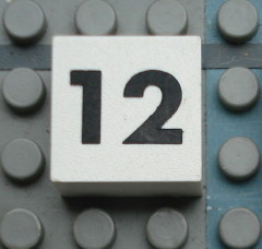 Modulex, Tile 2 x 2 (no Internal Supports) with Black Calendar Week Number 12 Pattern