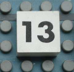 Modulex, Tile 2 x 2 (no Internal Supports) with Black Calendar Week Number 13 Pattern