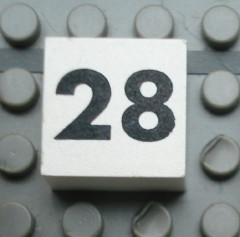 Modulex, Tile 2 x 2 (no Internal Supports) with Black Calendar Week Number 28 Pattern