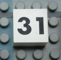 Modulex, Tile 2 x 2 (no Internal Supports) with Black Calendar Week Number 31 Pattern