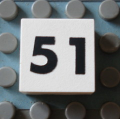 Modulex, Tile 2 x 2 (no Internal Supports) with Black Calendar Week Number 51 Pattern