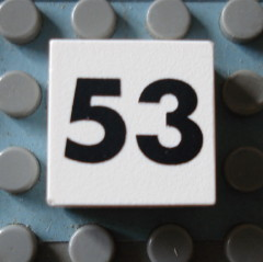 Modulex, Tile 2 x 2 (no Internal Supports) with Black Calendar Week Number 53 Pattern