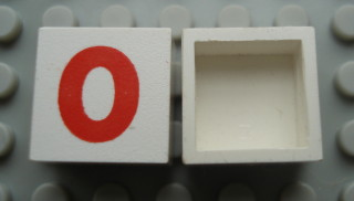 Modulex, Tile 2 x 2 (no Internal Supports) with Red Number 0 Pattern