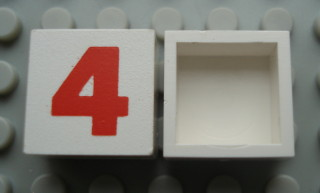 Modulex, Tile 2 x 2 (no Internal Supports) with Red Number 4 Pattern