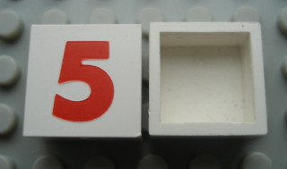 Modulex, Tile 2 x 2 (no Internal Supports) with Red Number 5 Pattern
