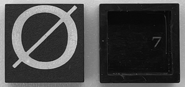 Modulex, Tile 2 x 2 (no Internal Supports) with White Capital Letter O with Stroke (Ø) Pattern