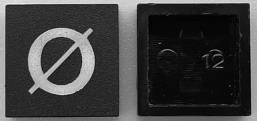 Modulex, Tile 2 x 2 (no Internal Supports) with White Lowercase Letter o with Stroke (ø) Pattern