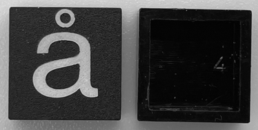 Modulex, Tile 2 x 2 (no Internal Supports) with White Lowercase Letter a with Ring (å) Pattern