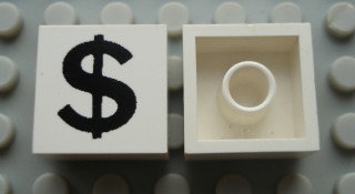 Modulex, Tile 2 x 2 with Black  '$' Pattern (with internal support)