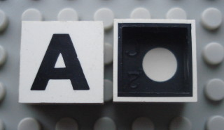 Modulex, Tile 2 x 2 with Black 'A' Pattern (Black internal lining with White dot)