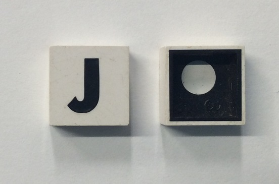 Modulex, Tile 2 x 2 with Black 'J' Pattern (Black internal lining with White dot)