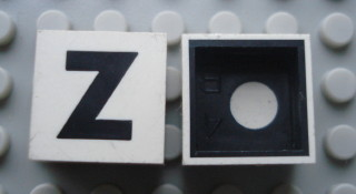 Modulex, Tile 2 x 2 with Black 'Z' Pattern (Black internal lining with White dot)