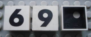 Modulex, Tile 2 x 2 with Black  '6' / '9' Pattern (Black internal lining with White dot)