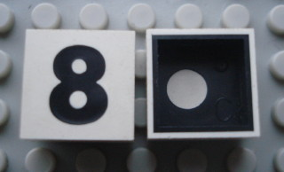 Modulex, Tile 2 x 2 with Black  '8' Pattern (Black internal lining with White dot)