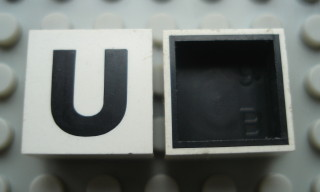 Modulex, Tile 2 x 2 with Black 'U' Pattern (Black internal lining no dot)